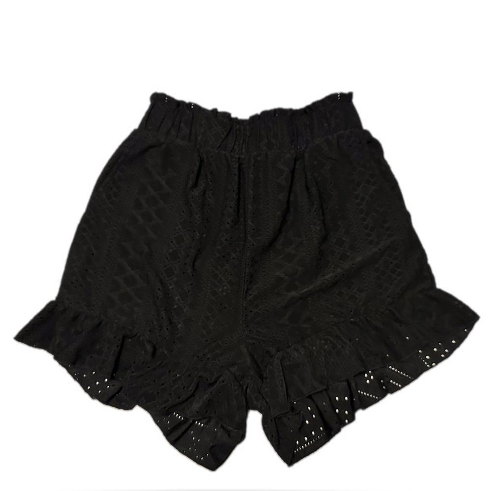 High-Waist Black Ruffle Hem Shorts